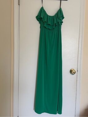 Suzi Chin Ruffled Strapless Maxi Dress in Green